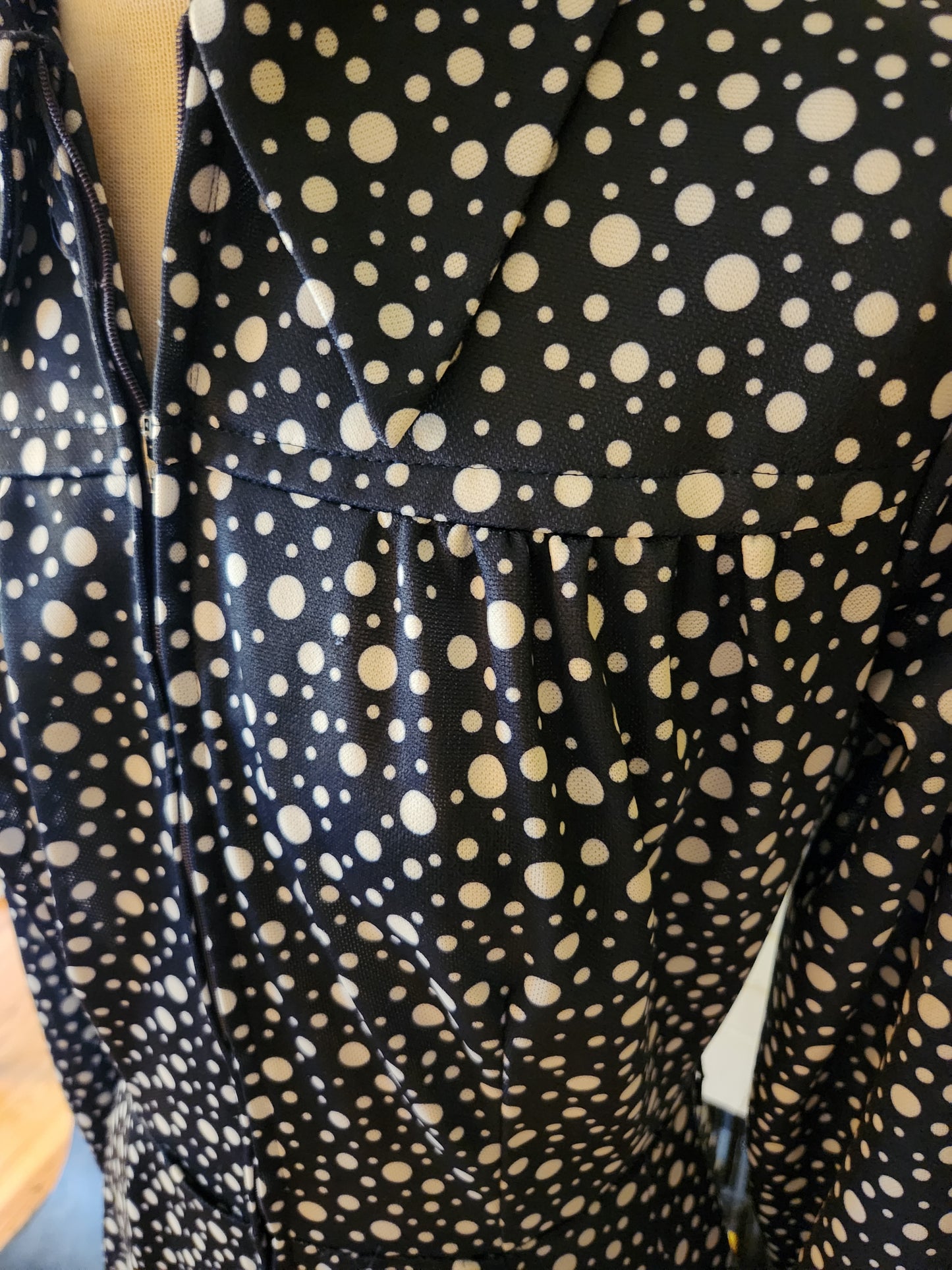 Vintage Blue and White Polka Dot Long Sleeve Dress