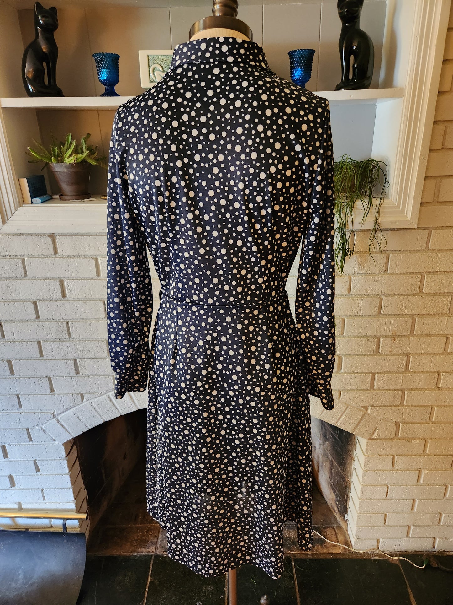 Vintage Blue and White Polka Dot Long Sleeve Dress