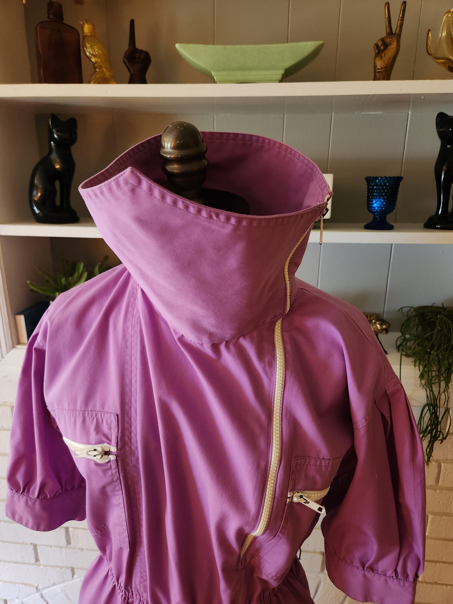 Vintage Purple Short Sleeve Dress with Zippers