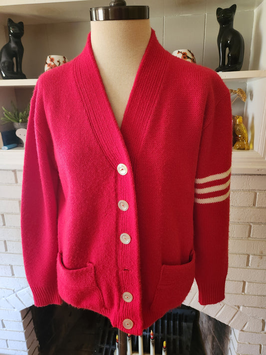 Vintage Long Sleeve Red Cardigan Sweater by Origiknits