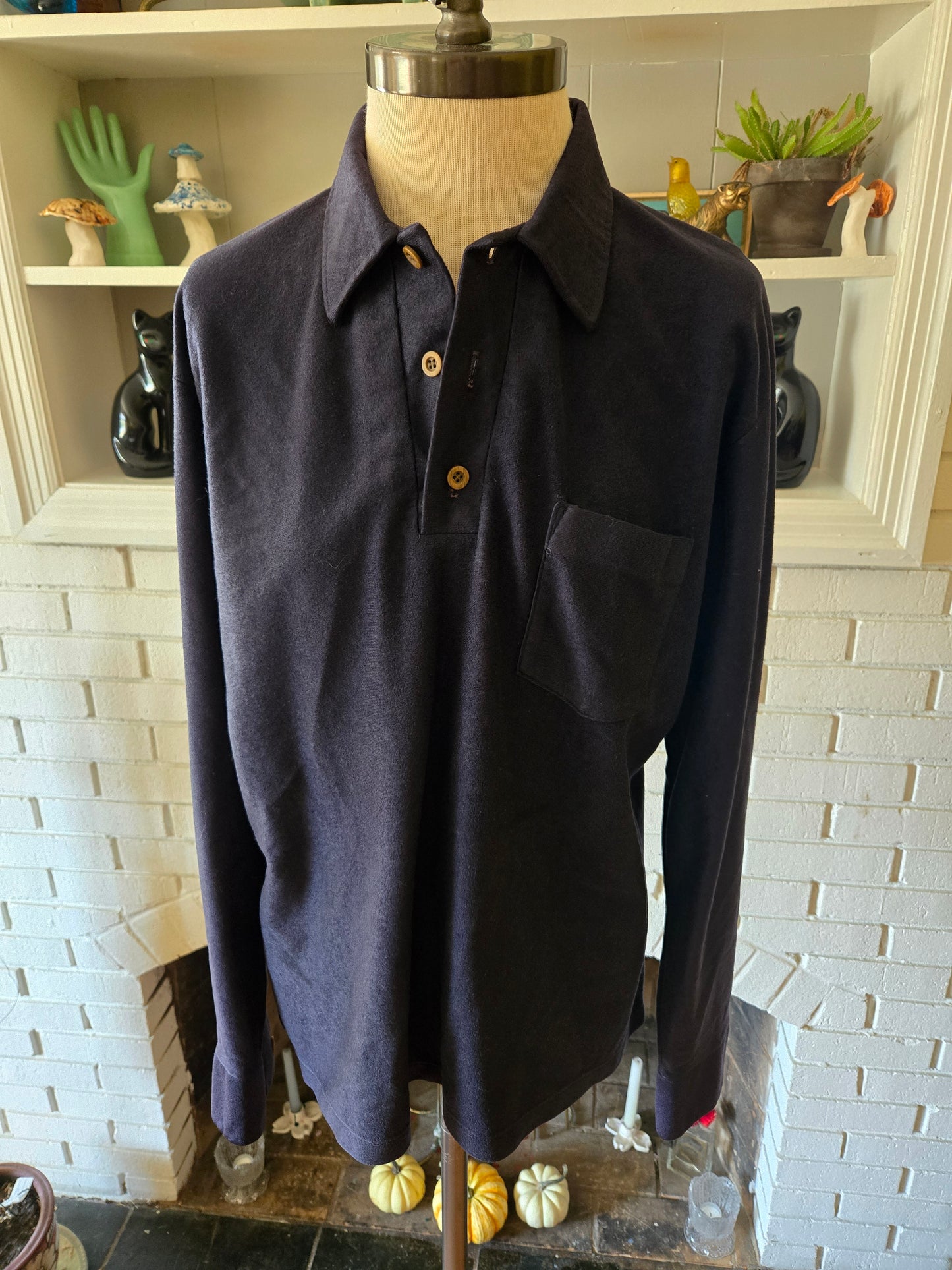 Vintage Long Sleeve Dark Blue Polo Shirt by Plumage