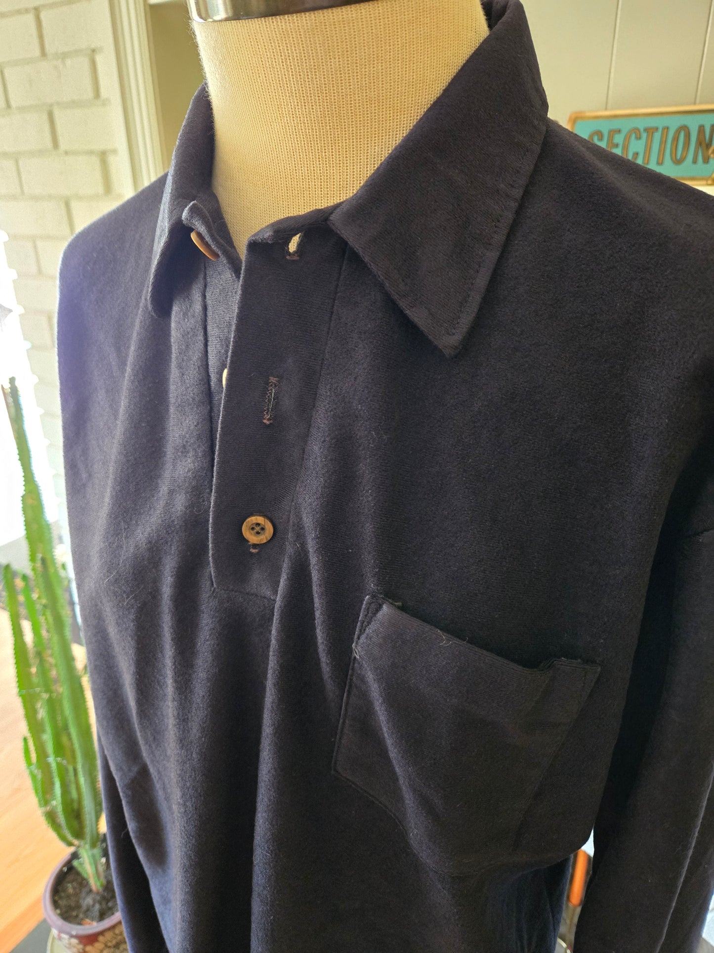 Vintage Long Sleeve Dark Blue Polo Shirt by Plumage