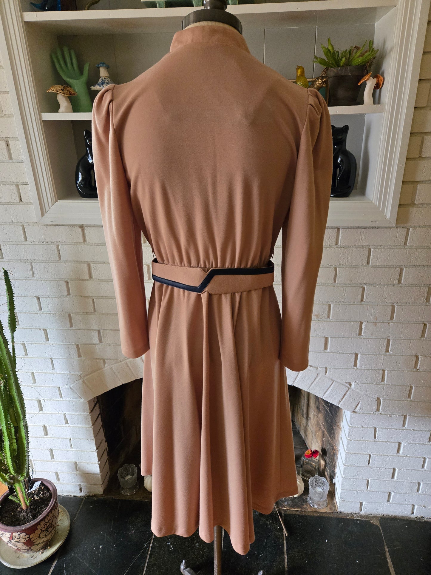 Vintage Long Sleeve Tan and Blue Dress