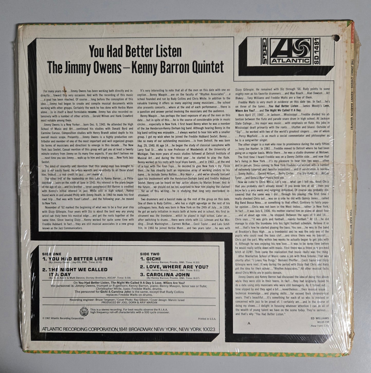Jimmy Owens - Kenny Barron Quartet Vinyl Record "You Had Better Listen" UNOPENED!