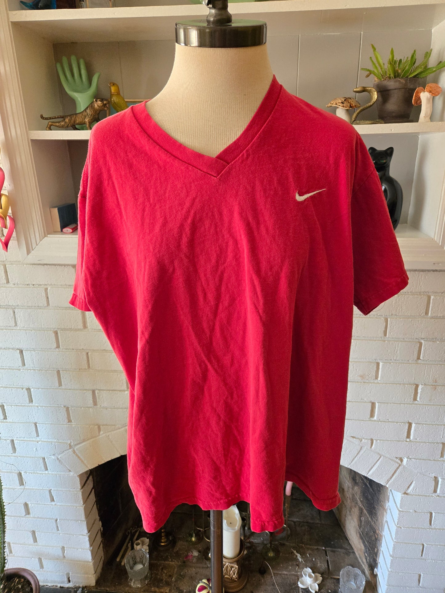 Vintage Red Nike Vee Neck T Shirt Large