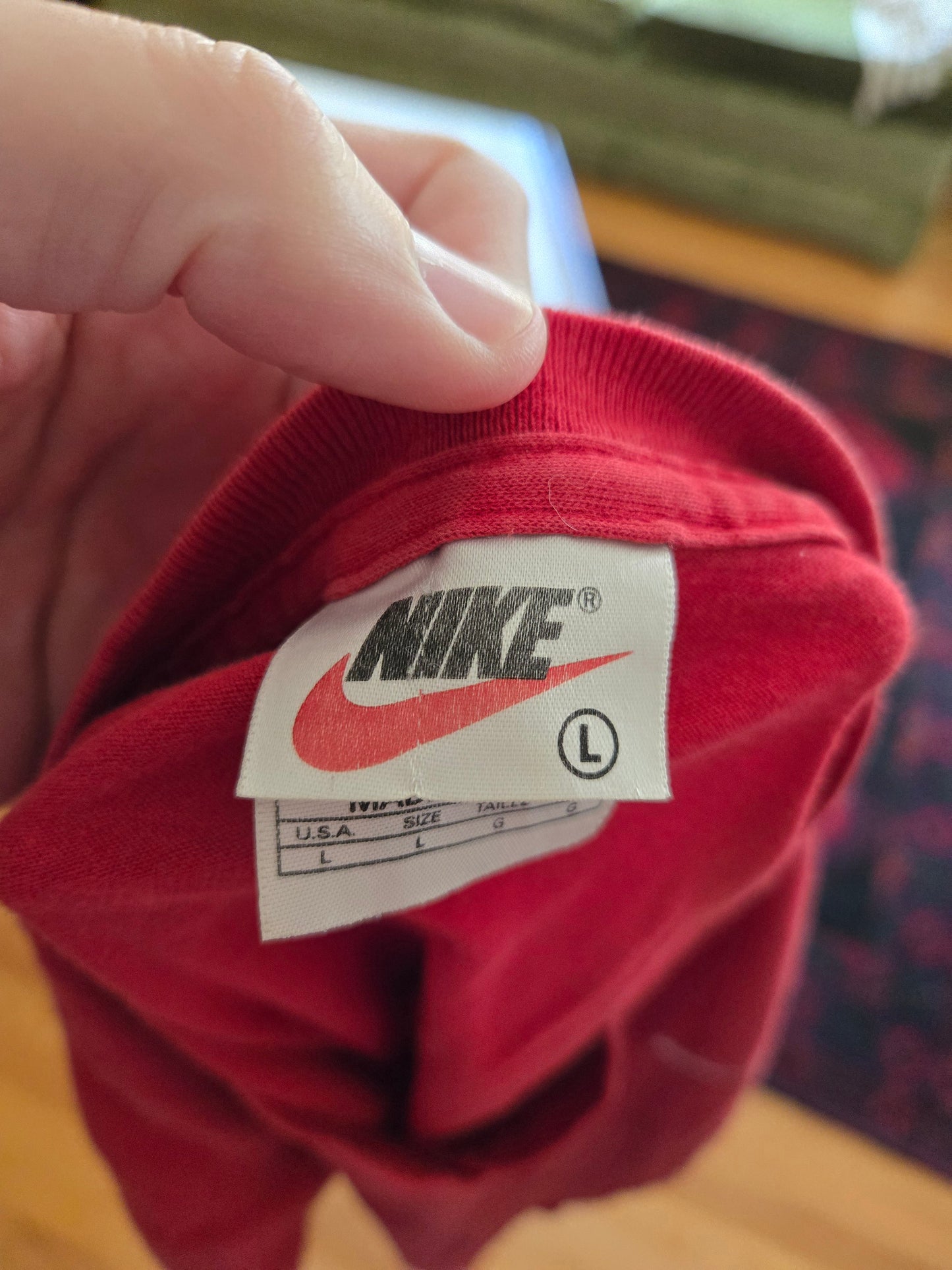 Vintage Red Nike Vee Neck T Shirt Large
