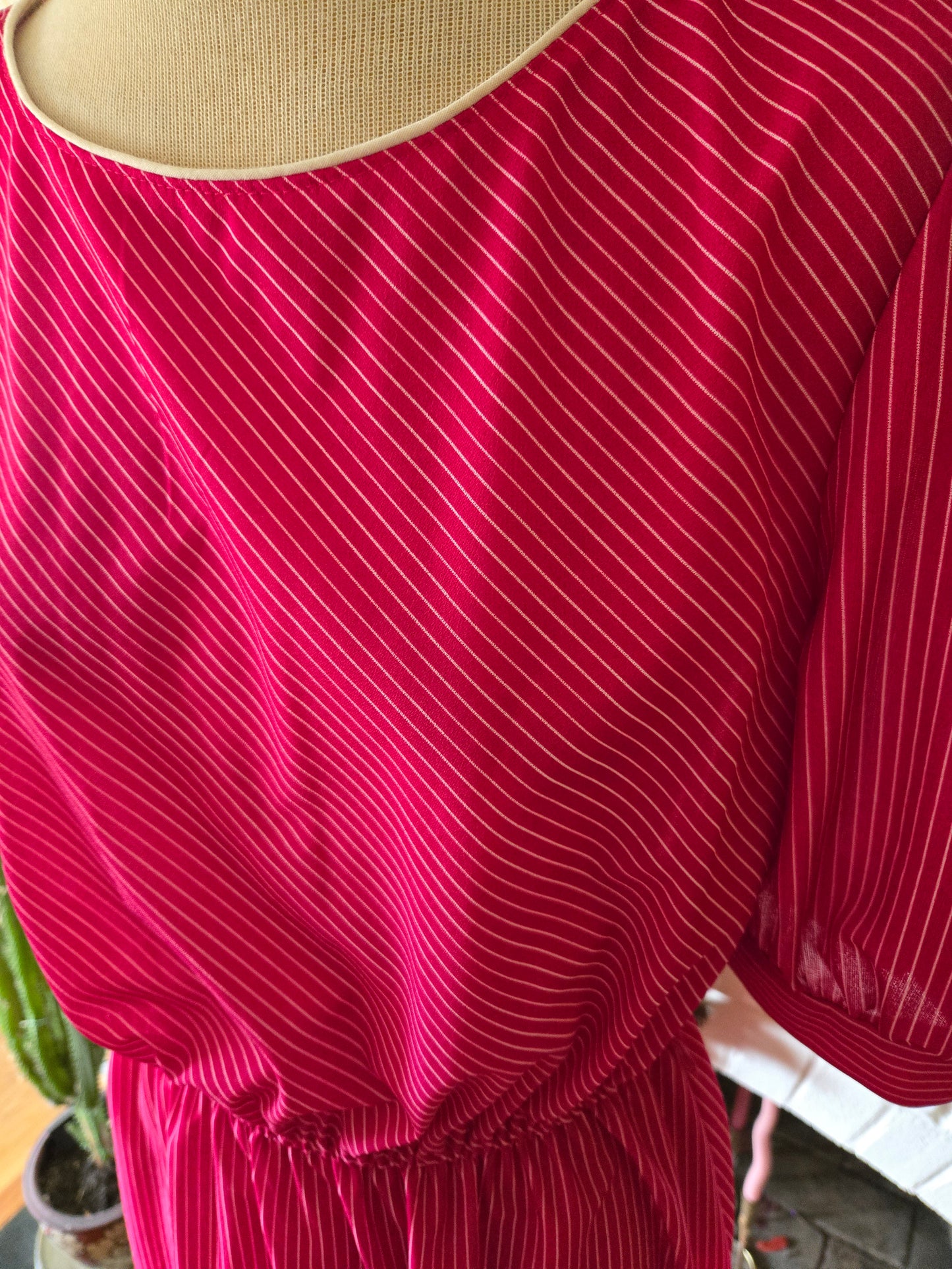Vintage Short Sleeve Red and Pink Striped Dress