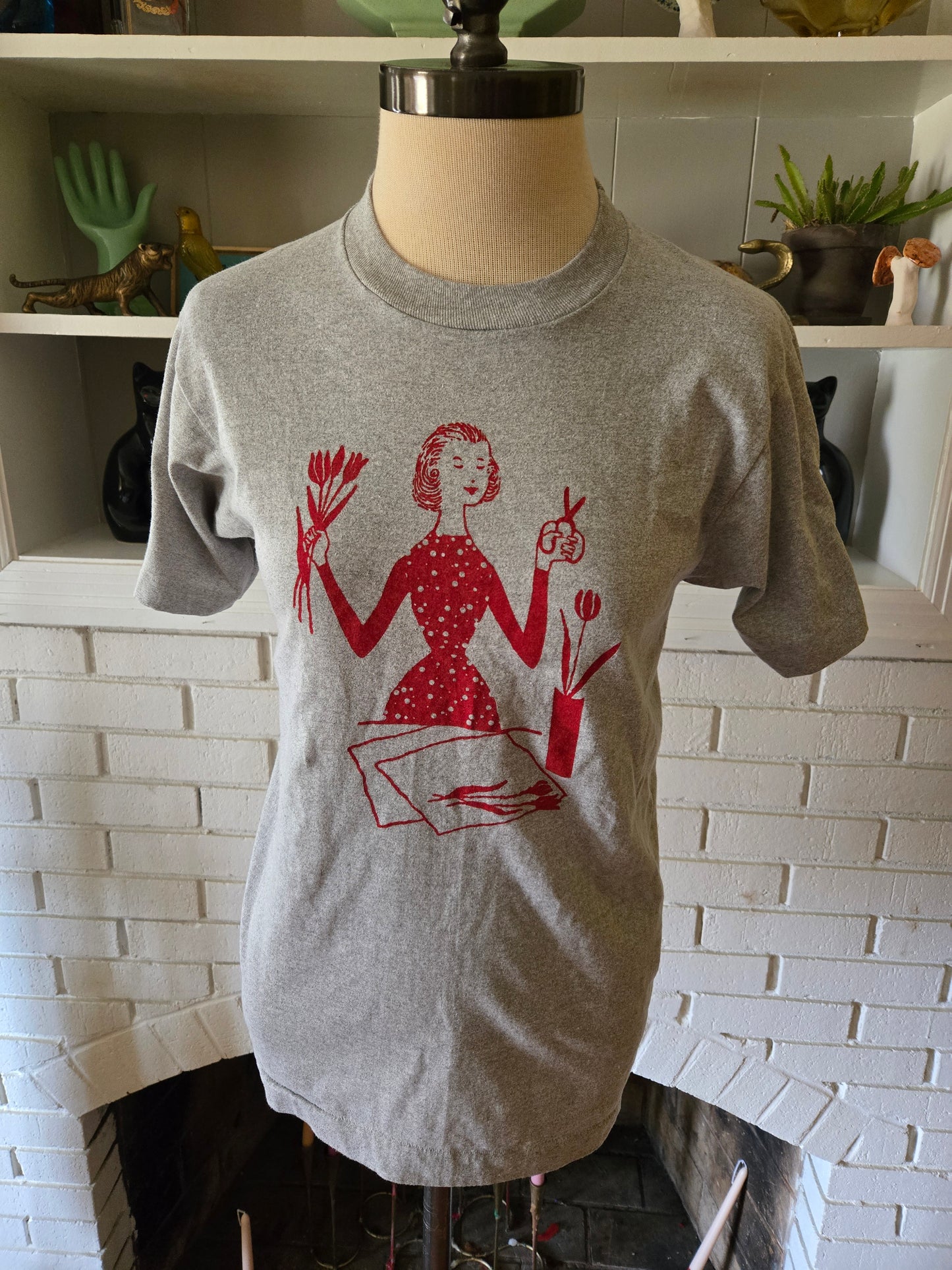 Vintage Hand Printed Flower Gal Tshirt by Screen Stars