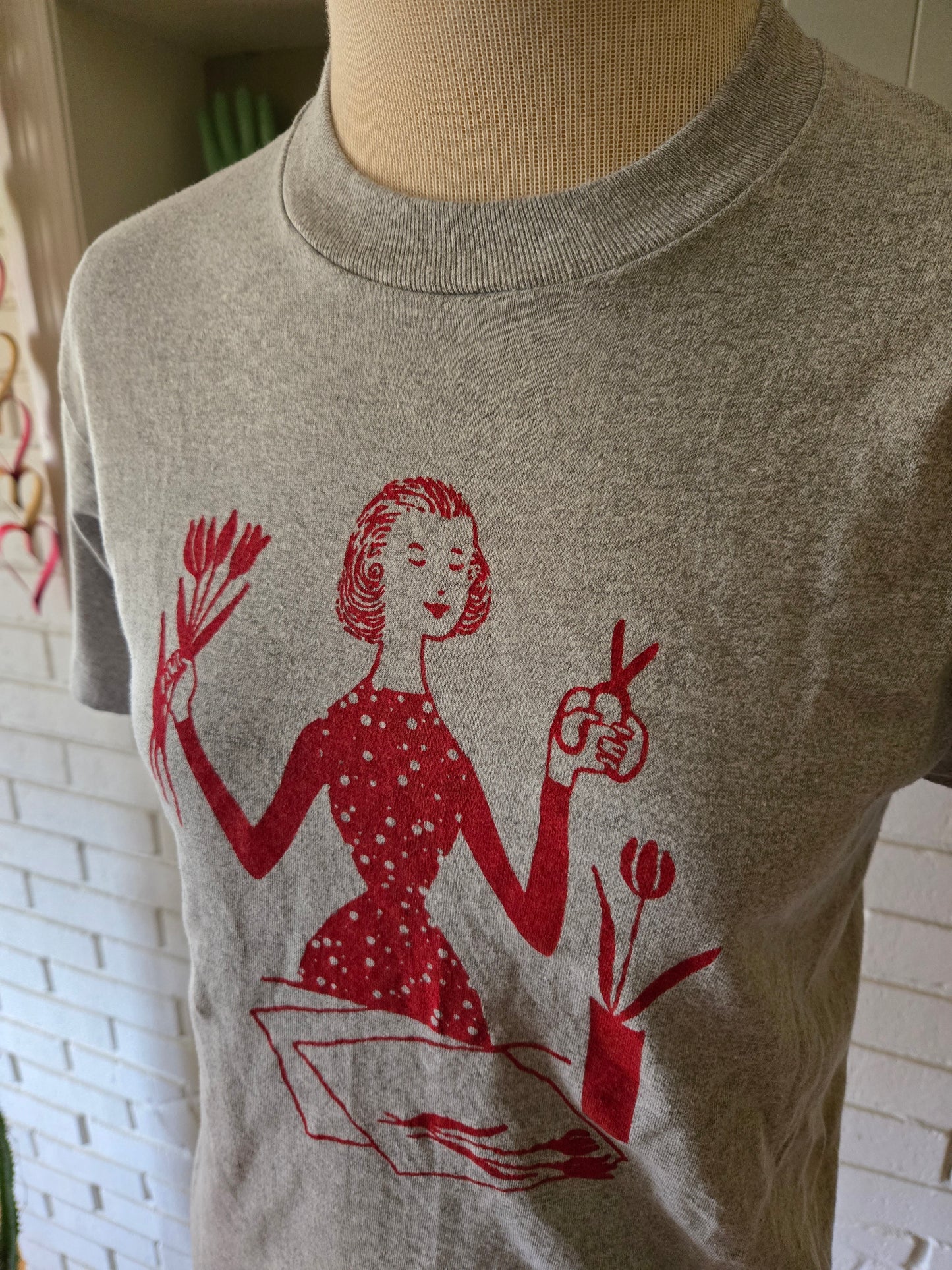 Vintage Hand Printed Flower Gal Tshirt by Screen Stars