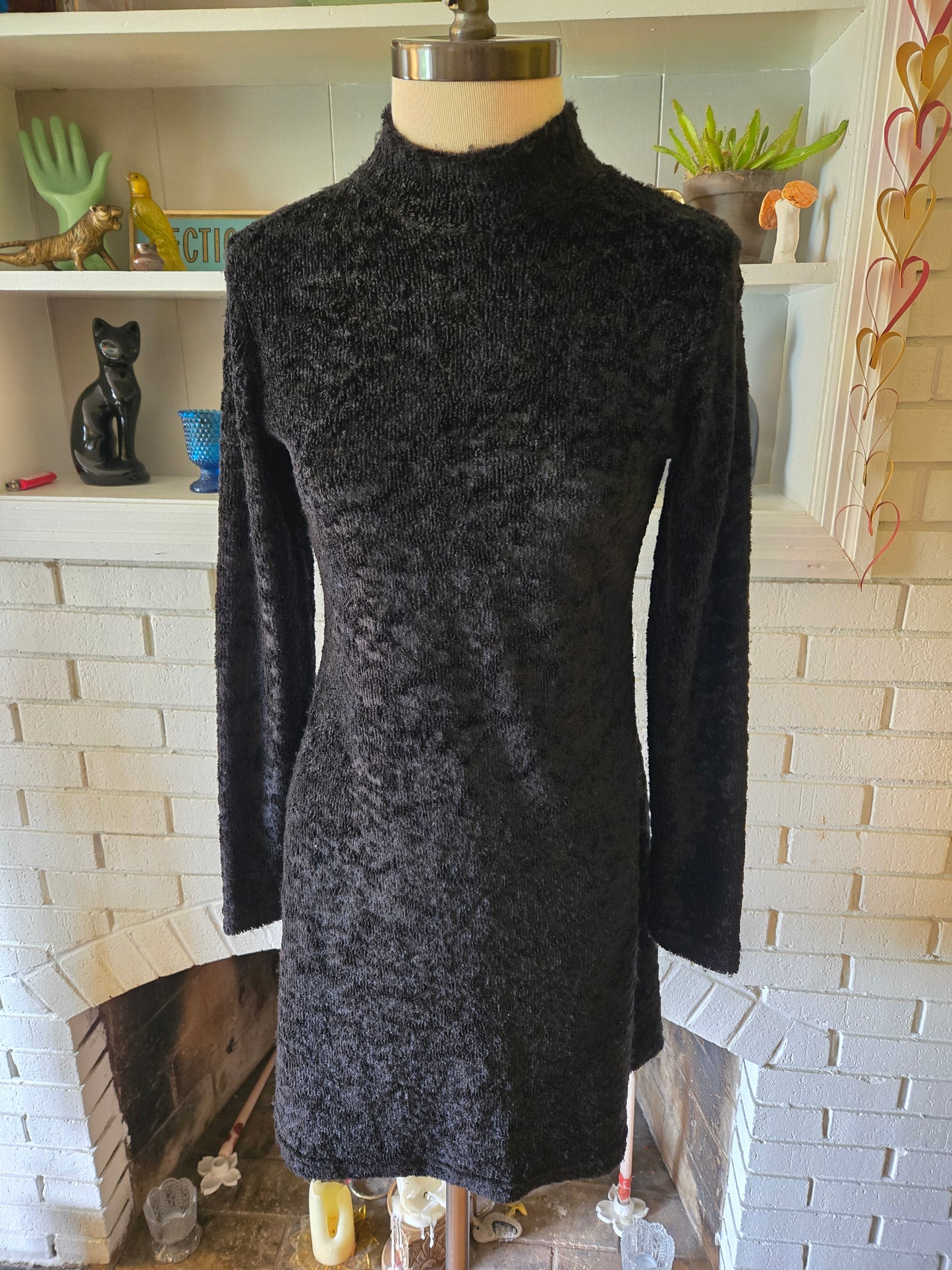 Vintage Long Sleeve Black Dress by Knit Works