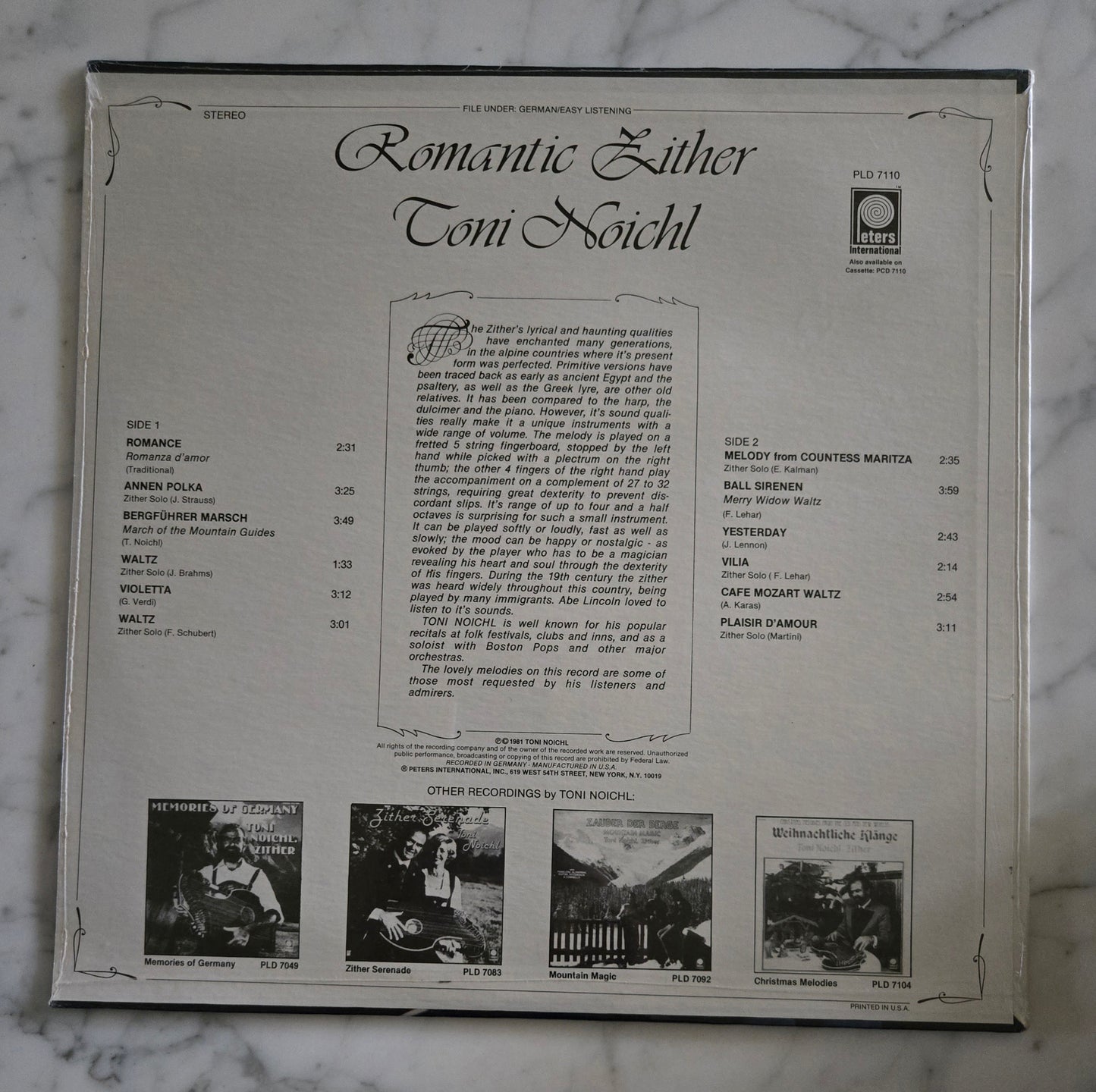 Toni Noichl Romantic Zither Vinyl Record UNOPENED!
