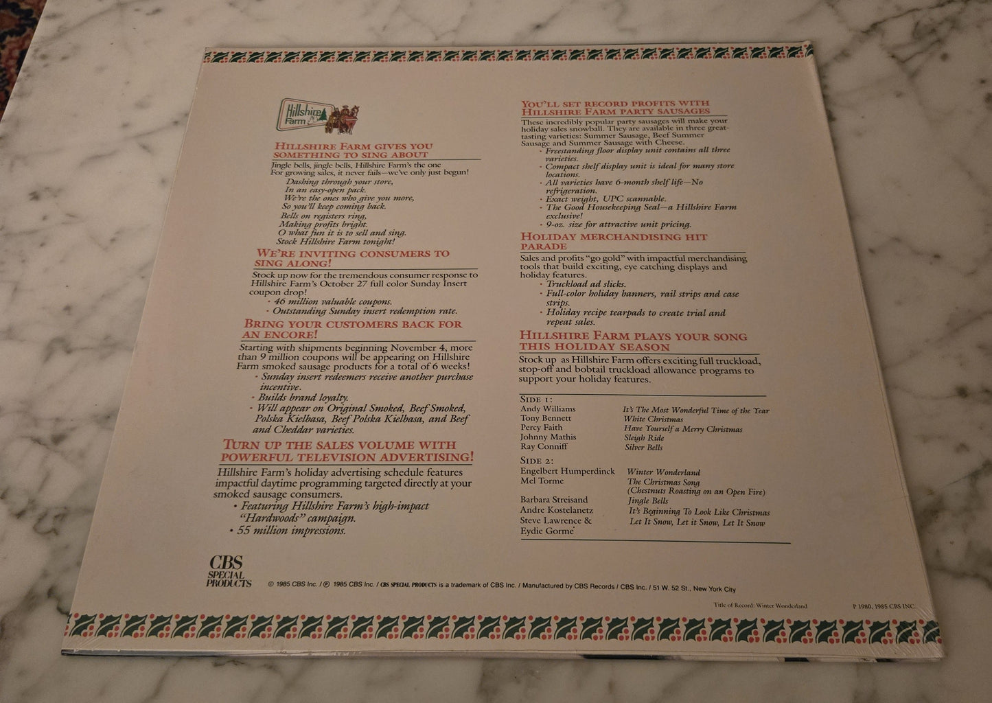 Happy Holidays From Hillshire Farm Vinyl Record UNOPENED!