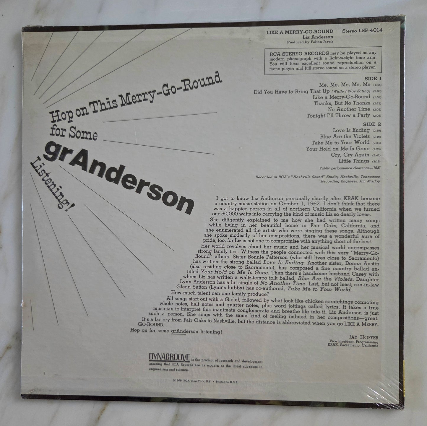 Liz Anderson "Like A Merry Go Round" Vinyl Record UNOPENED!