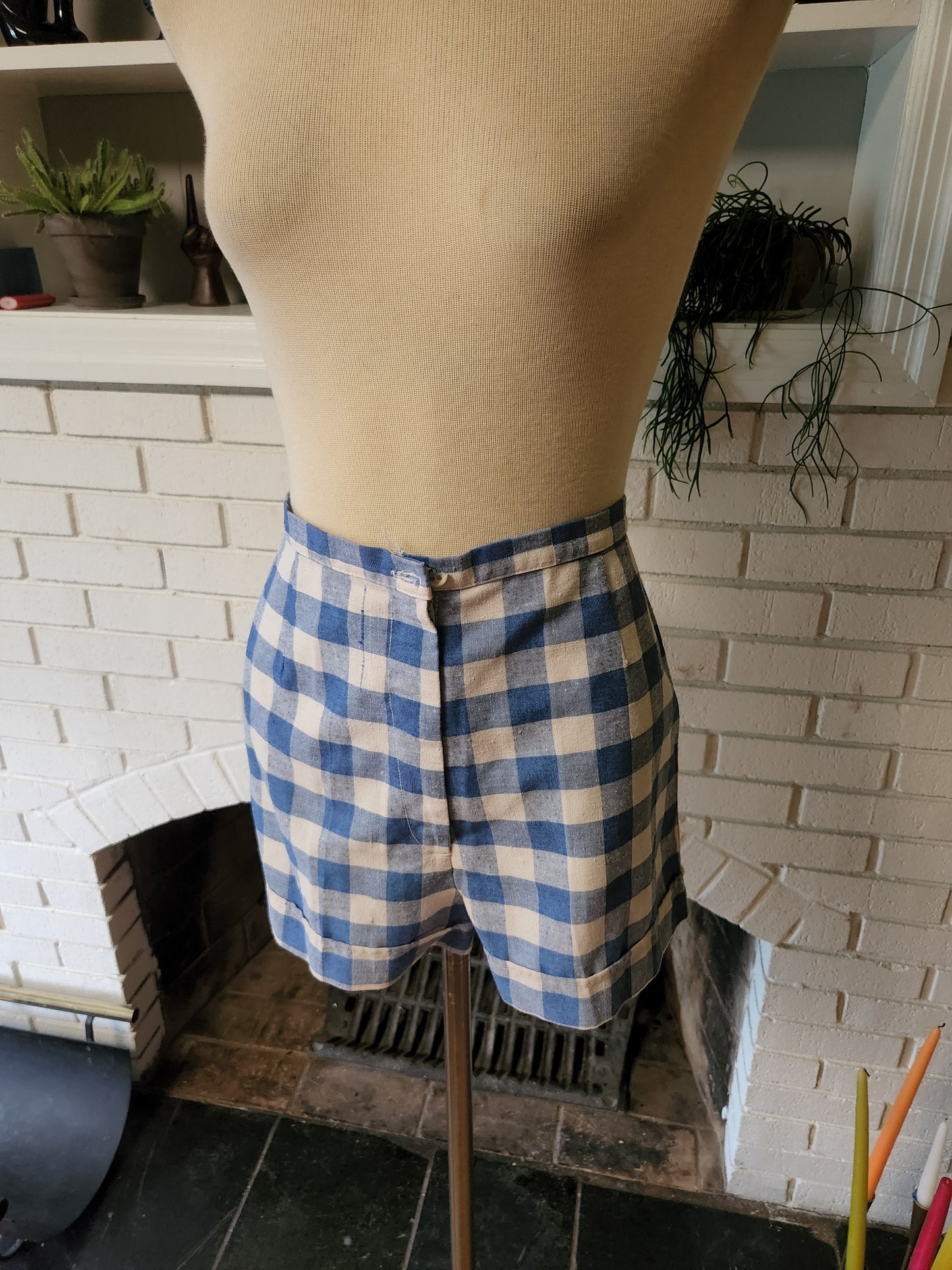 Vintage Blue and White Checkered Shorts