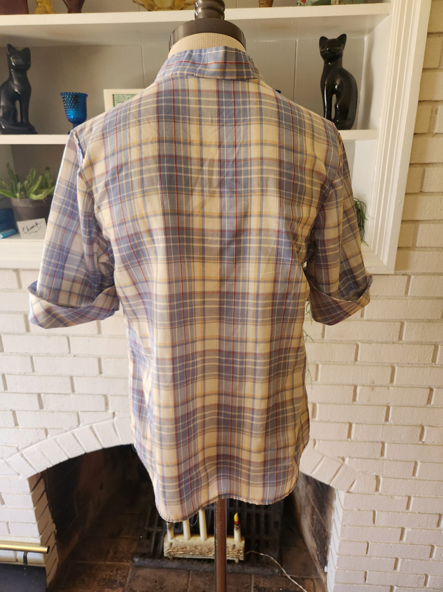 Vintage Short Sleeve Plaid Blouse