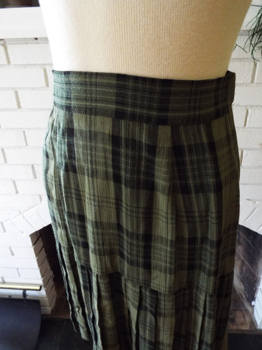 Vintage Green and Black Plaid Skirt
