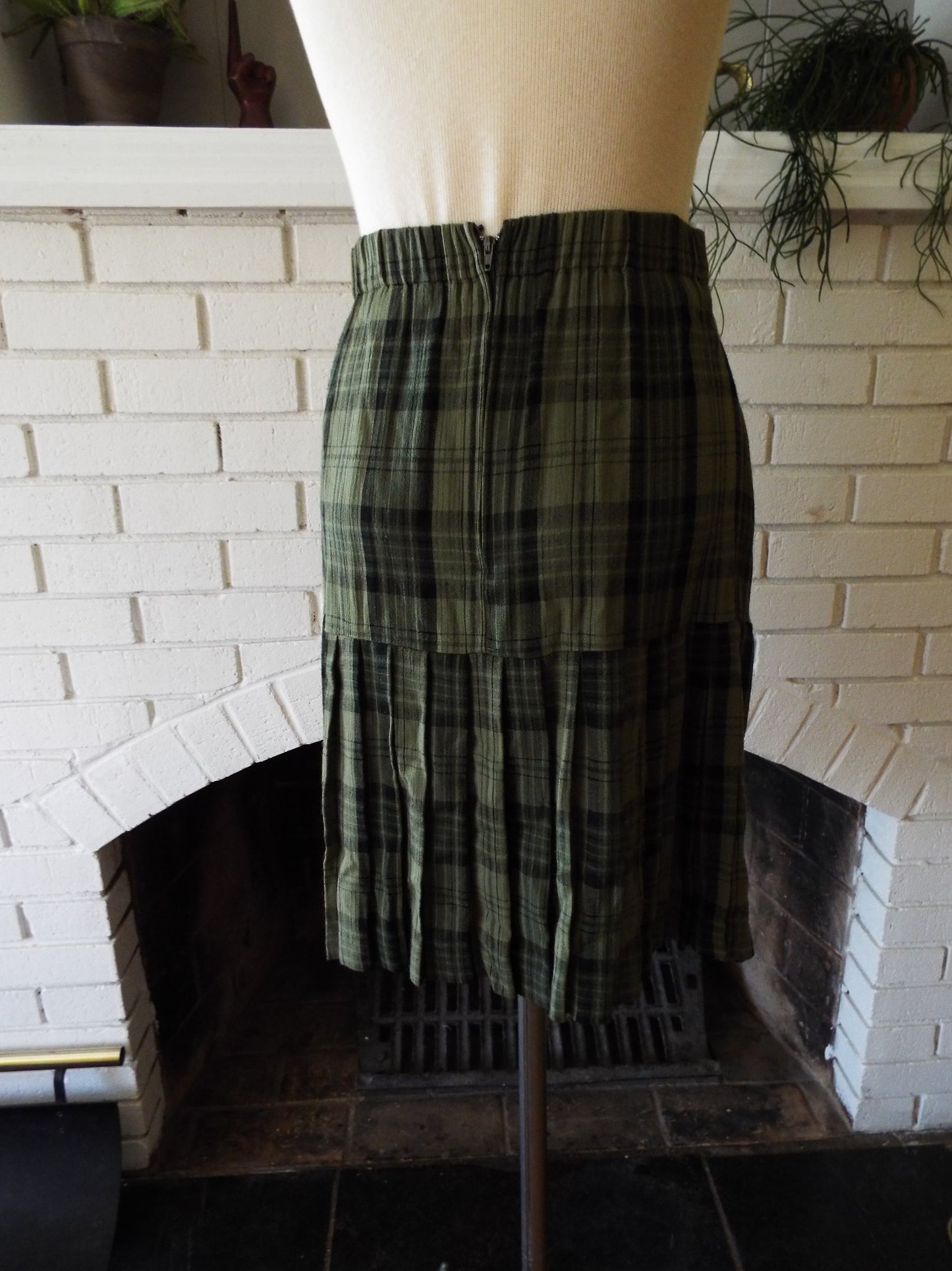 Vintage Green and Black Plaid Skirt