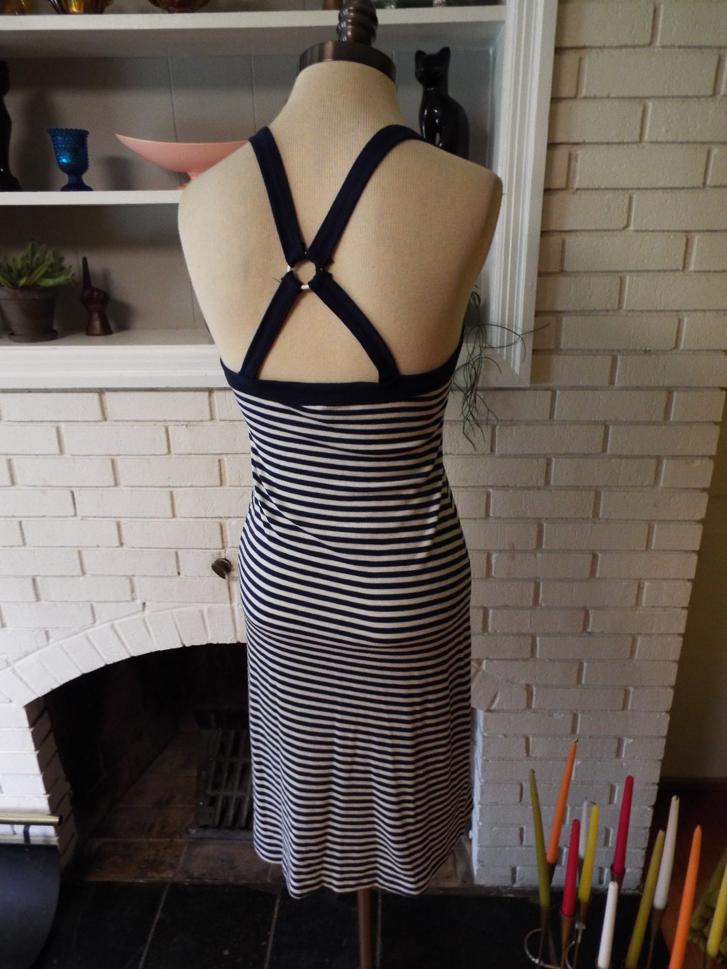 Vintage Sleeveless Blue and White Striped Dress by Wrangler