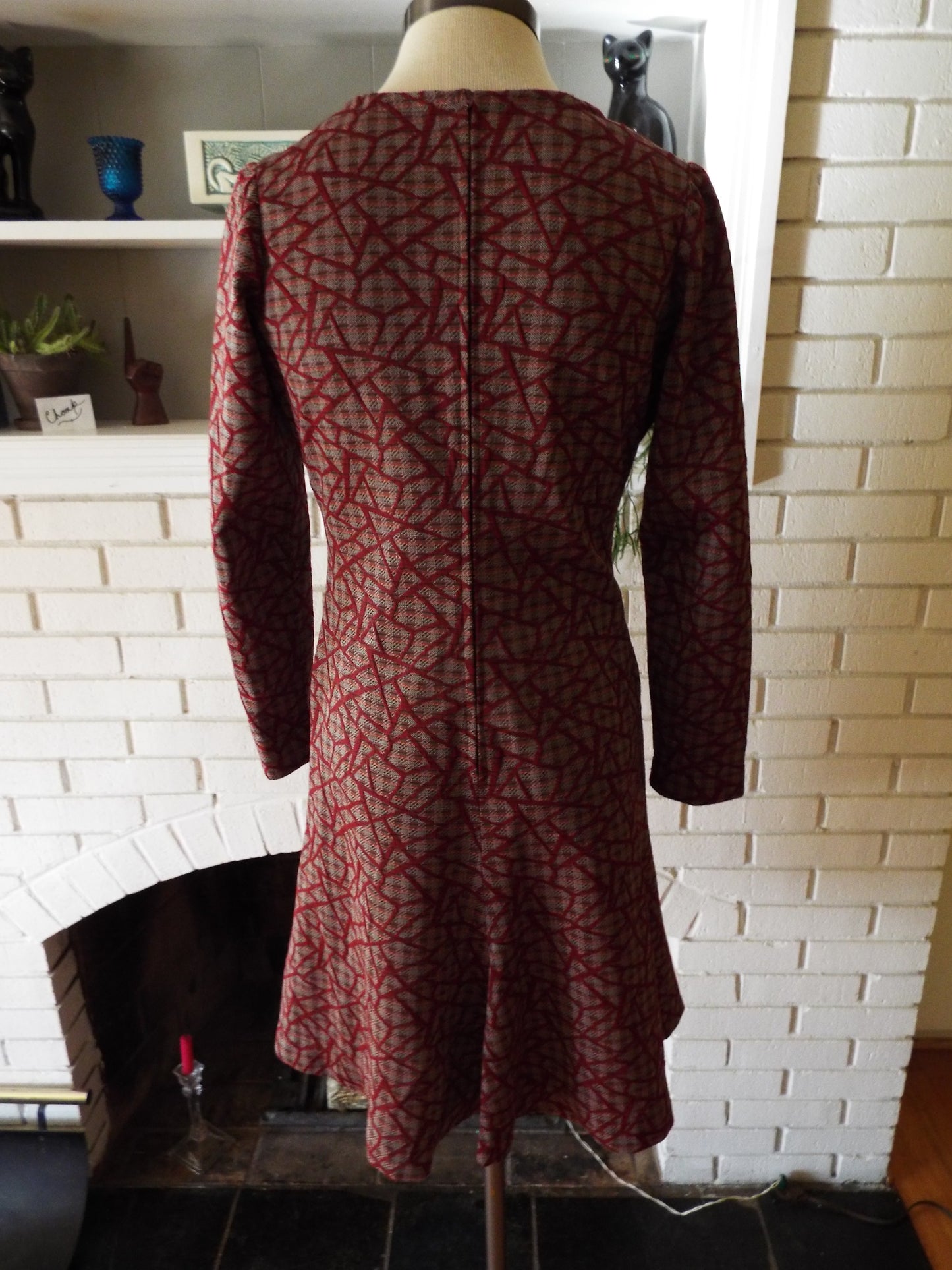 Vintage Long Sleeve Geometric Print Dress