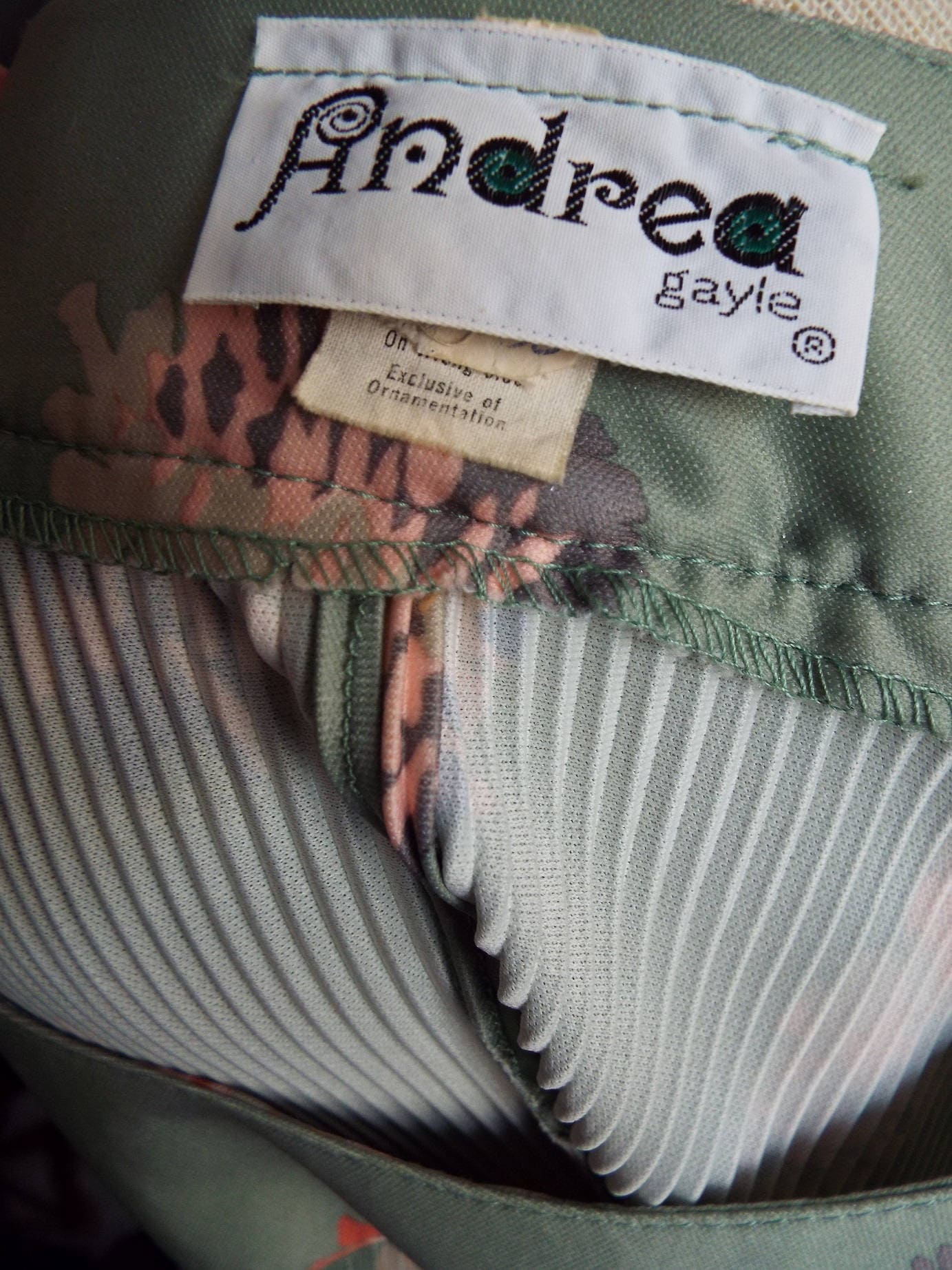 Vintage Long Sleeve Green Floral Print Dress by Andrea Gayle
