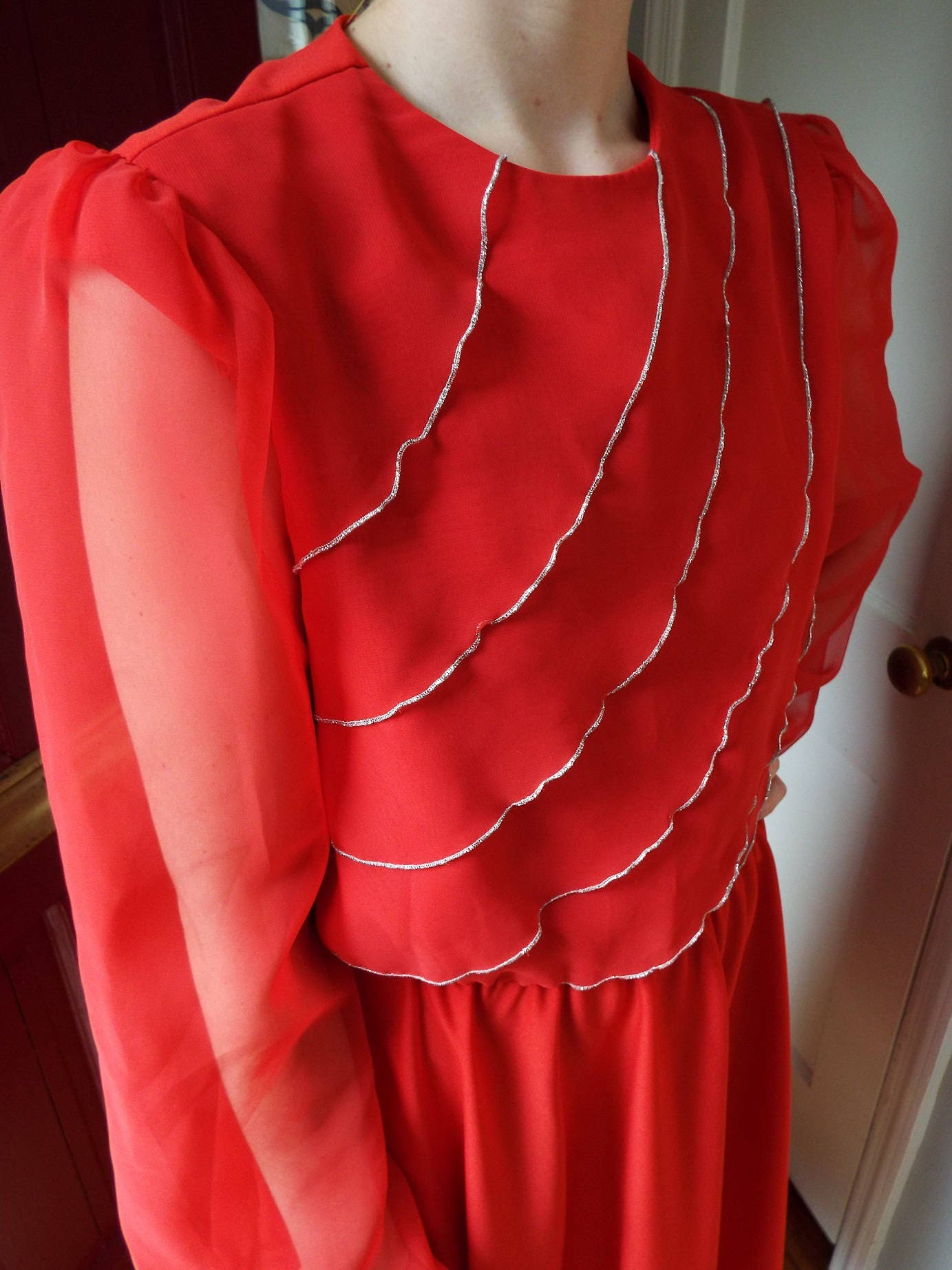 Vintage Long Sleeve UNWORN Red Dress by Amy Deb