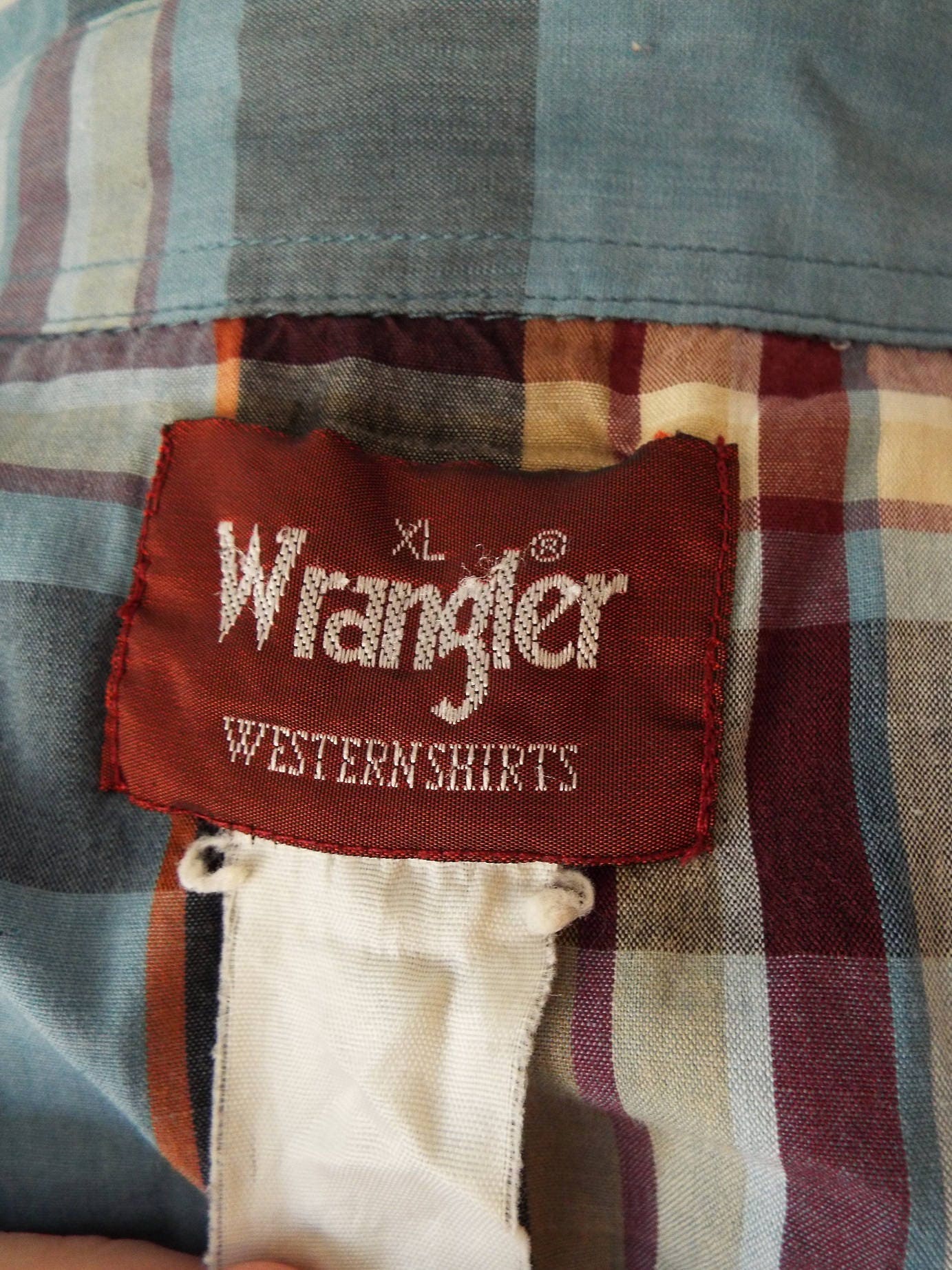 Vintage Long Sleeve Button Down Plaid Western Snap Shirt by Wrangler