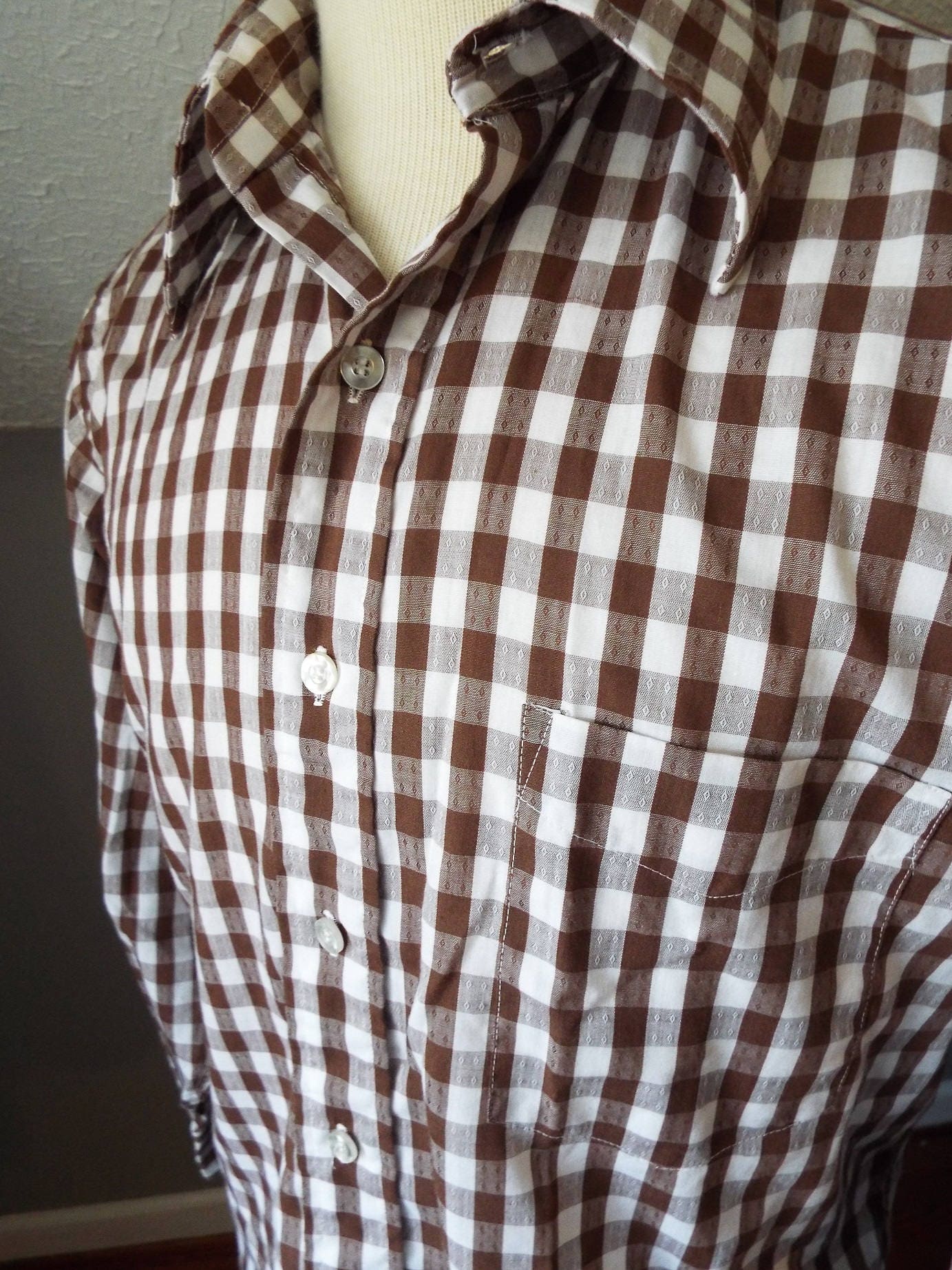 Vintage Long Sleeve Button Down Brown and White Striped Shirt