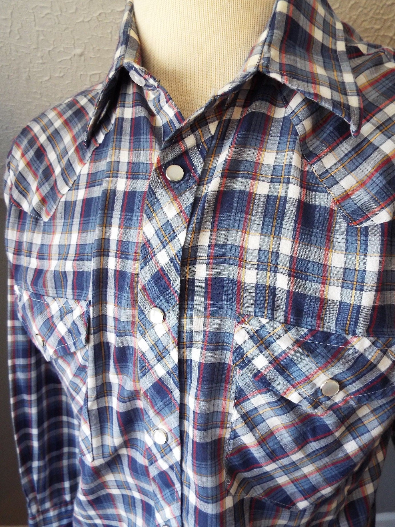 Vintage Long Sleeve Button Down Plaid Western Snap Shirt by Montgomery Ward