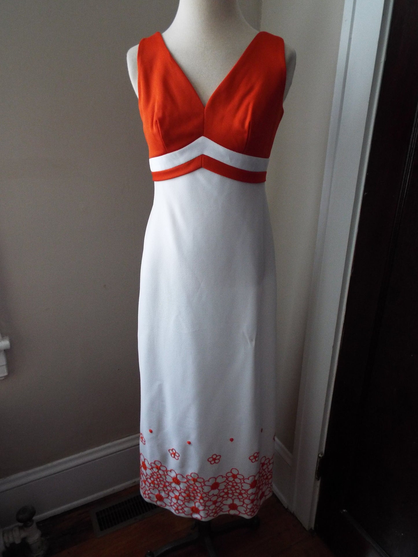 Vintage Sleeveless Orange Floral Dress by Mel Warshaw