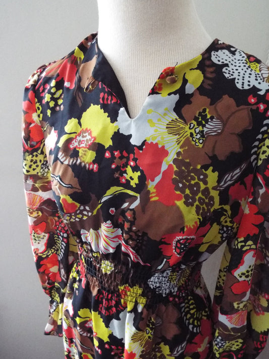 Vintage Long Sleeve Floral Print Dress
