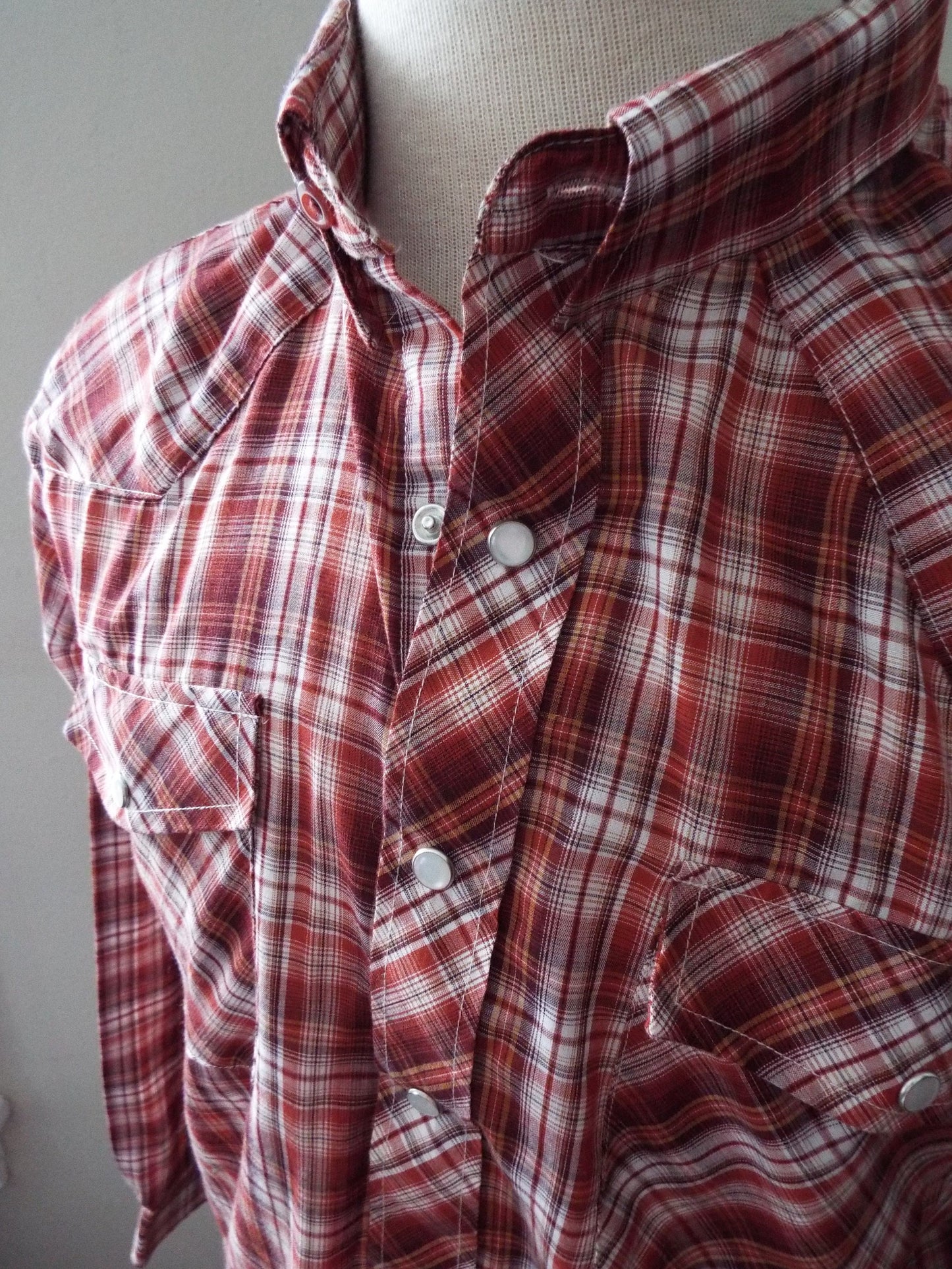 Vintage Long Sleeve Button Down Plaid Western Snap Shirt by Haband