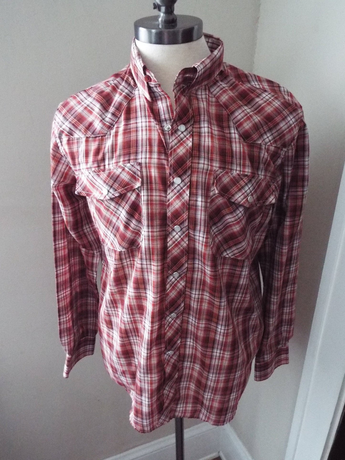 Vintage Long Sleeve Button Down Plaid Western Snap Shirt by Haband