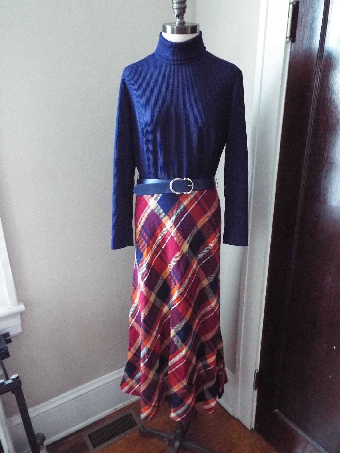 Vintage Long Sleeve Plaid Dress