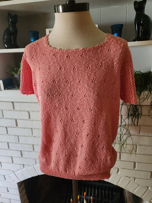 Vintage Pink Short Sleeve Sweater by Le Roy Knitwear