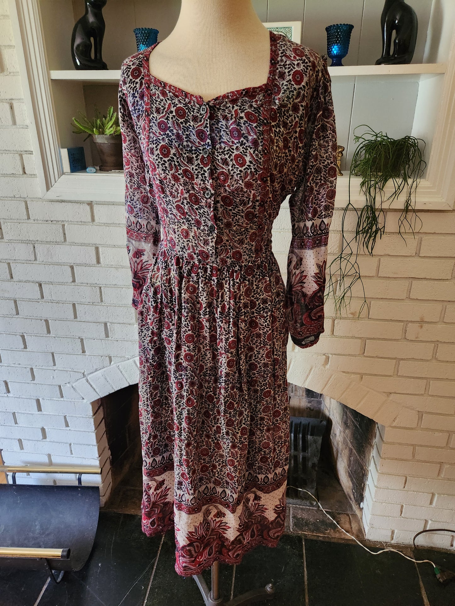 Vintage Long Sleeve Floral Print Dress by Geeta