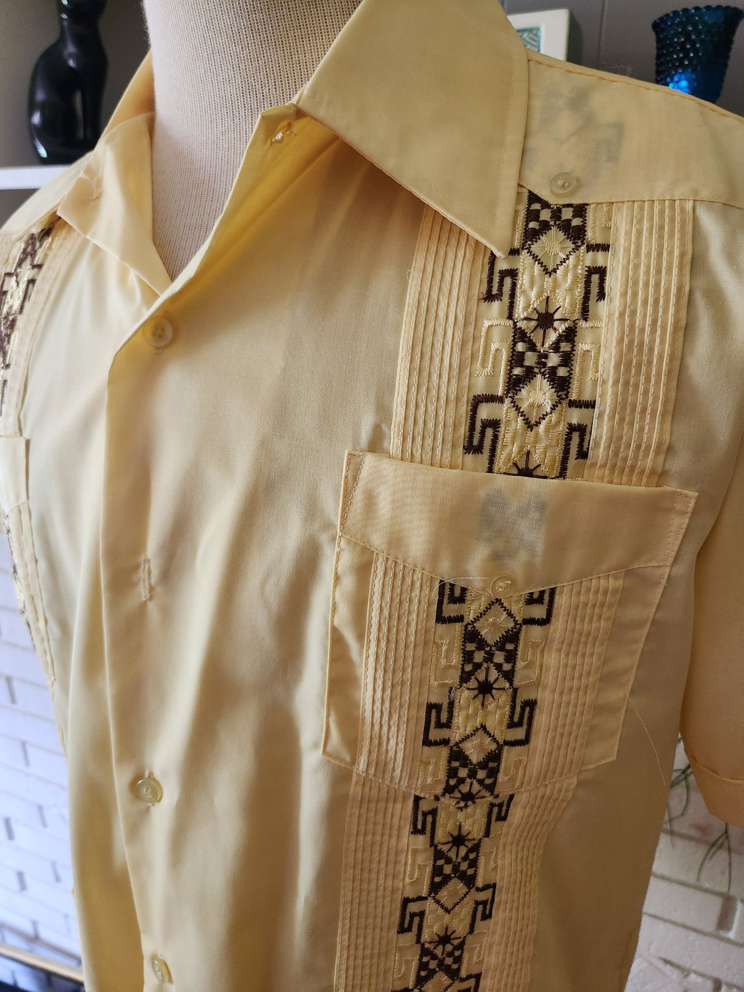Vintage Yellow Mexican Wedding Short Sleeve Shirt by Guayabera Don Romeo