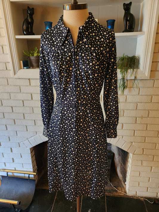 Vintage Blue and White Polka Dot Long Sleeve Dress