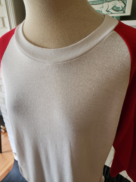 Vintage Red and White Raglan T Shirt