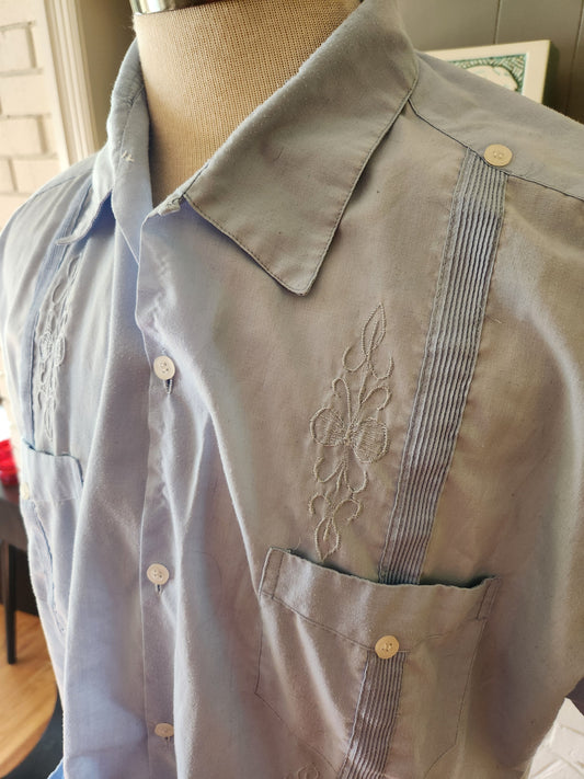 Vintage Blue Mexican Wedding Short Sleeve Shirt by Maya Real