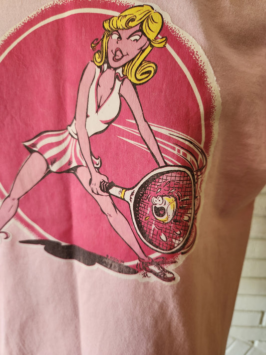 Vintage Pink Tennis Girl T Shirt by Fruit of the Loom