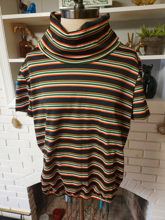 Vintage Striped Short Sleeve Blouse