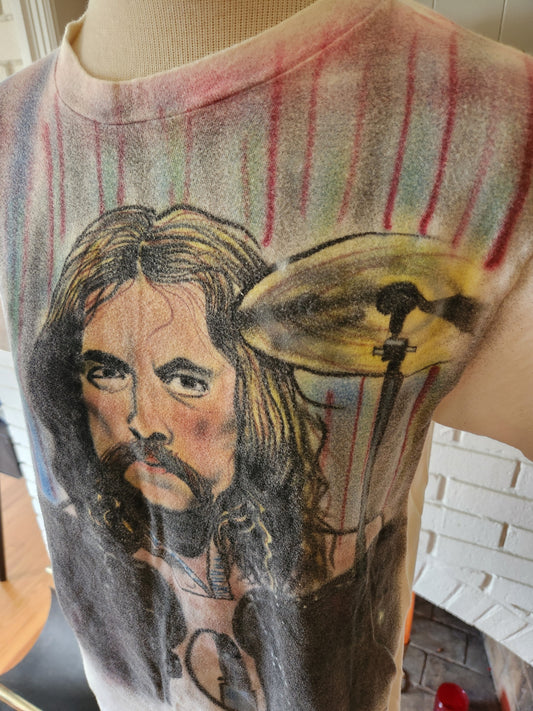 Vintage Airbrushed Neil Peart Portrait T Shirt by Hanes.