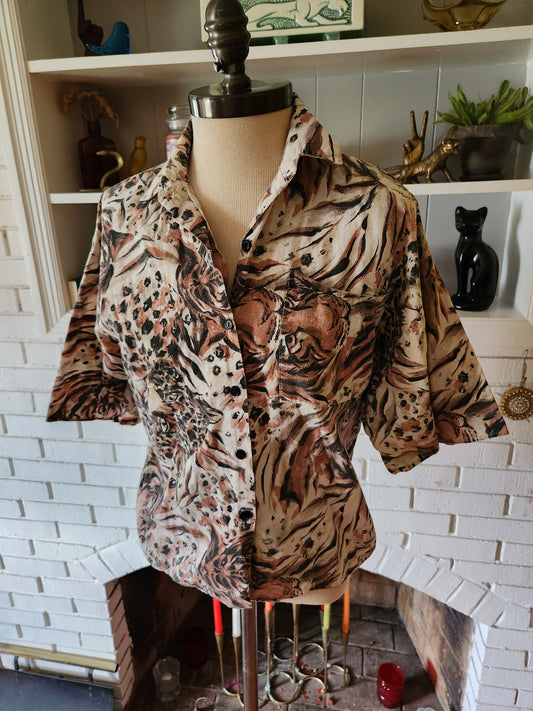 Vintage Button Down Short Sleeve Blouse by Hot Stuff