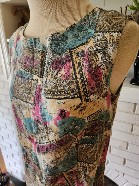 Vintage Sleeveless New Zealand Print Dress