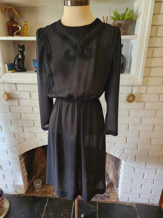 Vintage Long Sleeve Black Dress by Leslie Fay