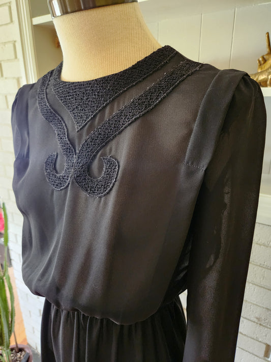 Vintage Long Sleeve Black Dress by Leslie Fay