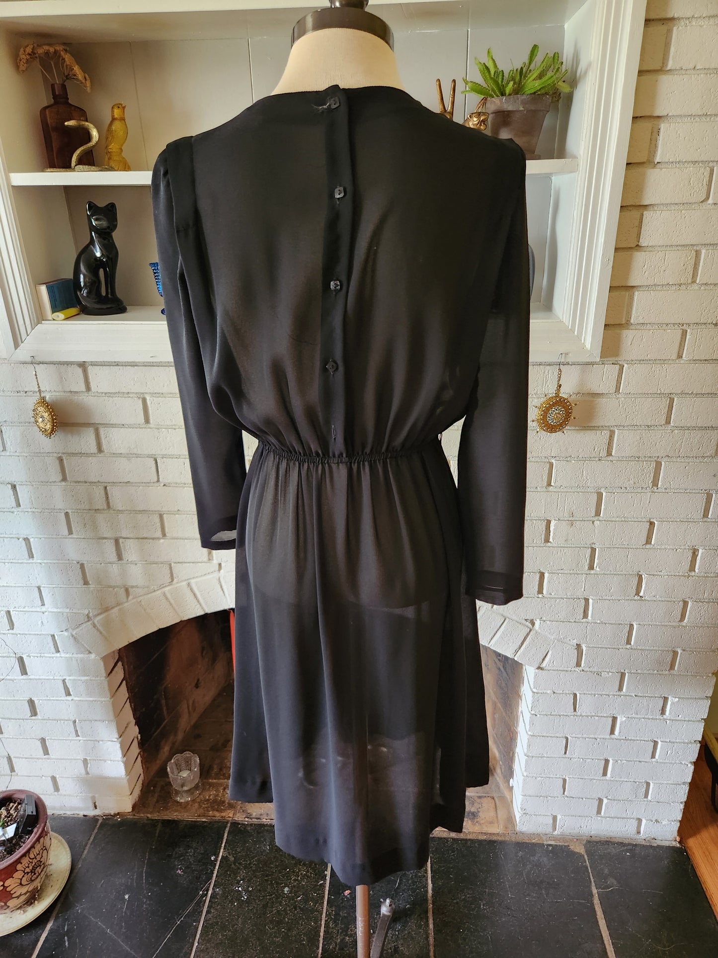 Vintage Long Sleeve Black Dress by Leslie Fay