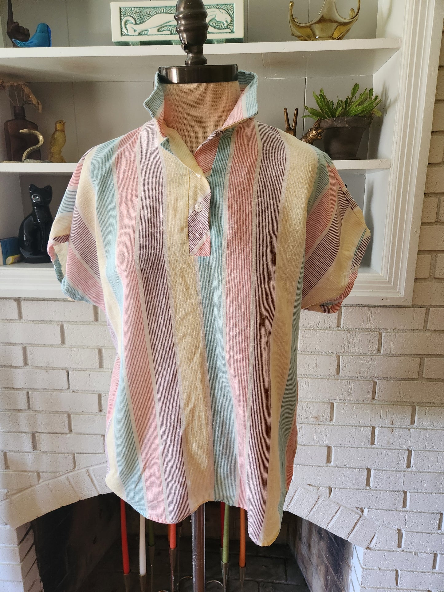 Vintage Short Sleeve Striped Blouse