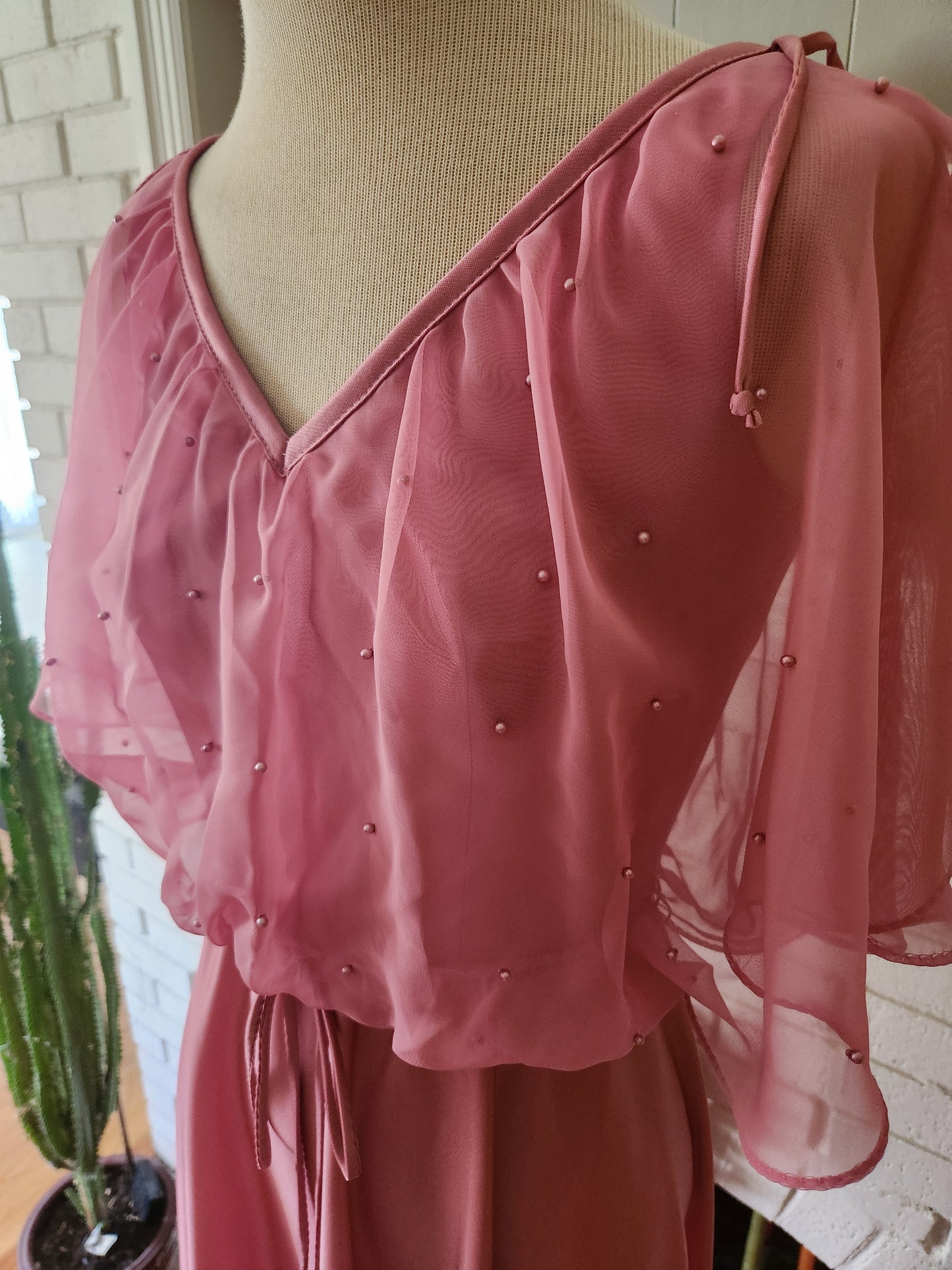 Vintage Sleeveless Pink Beaded Dress