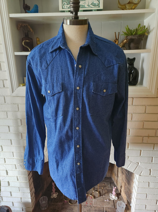 Vintage Long Sleeve Western Snap Shirt by Saddle King Western